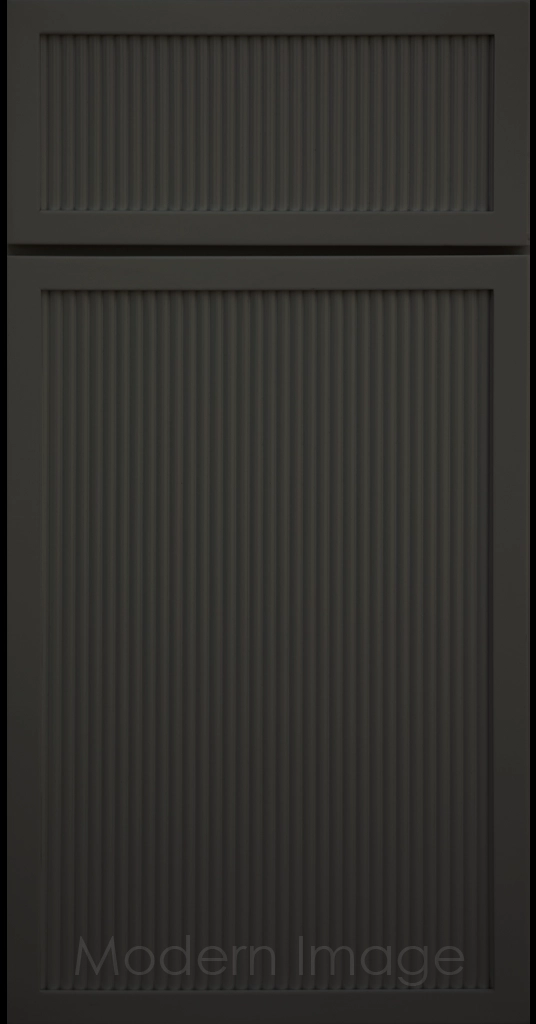 Iron Ore color Arcadia Reed Cabinet Door featuring a Narrow Frame and Slim Fluted Center Panel.